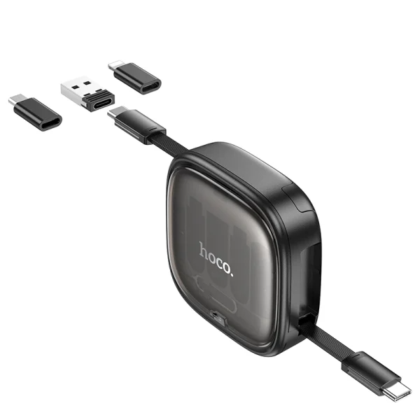 Hoco U140 Retractable 6-in-1 Fast Charging Cable Set – Black