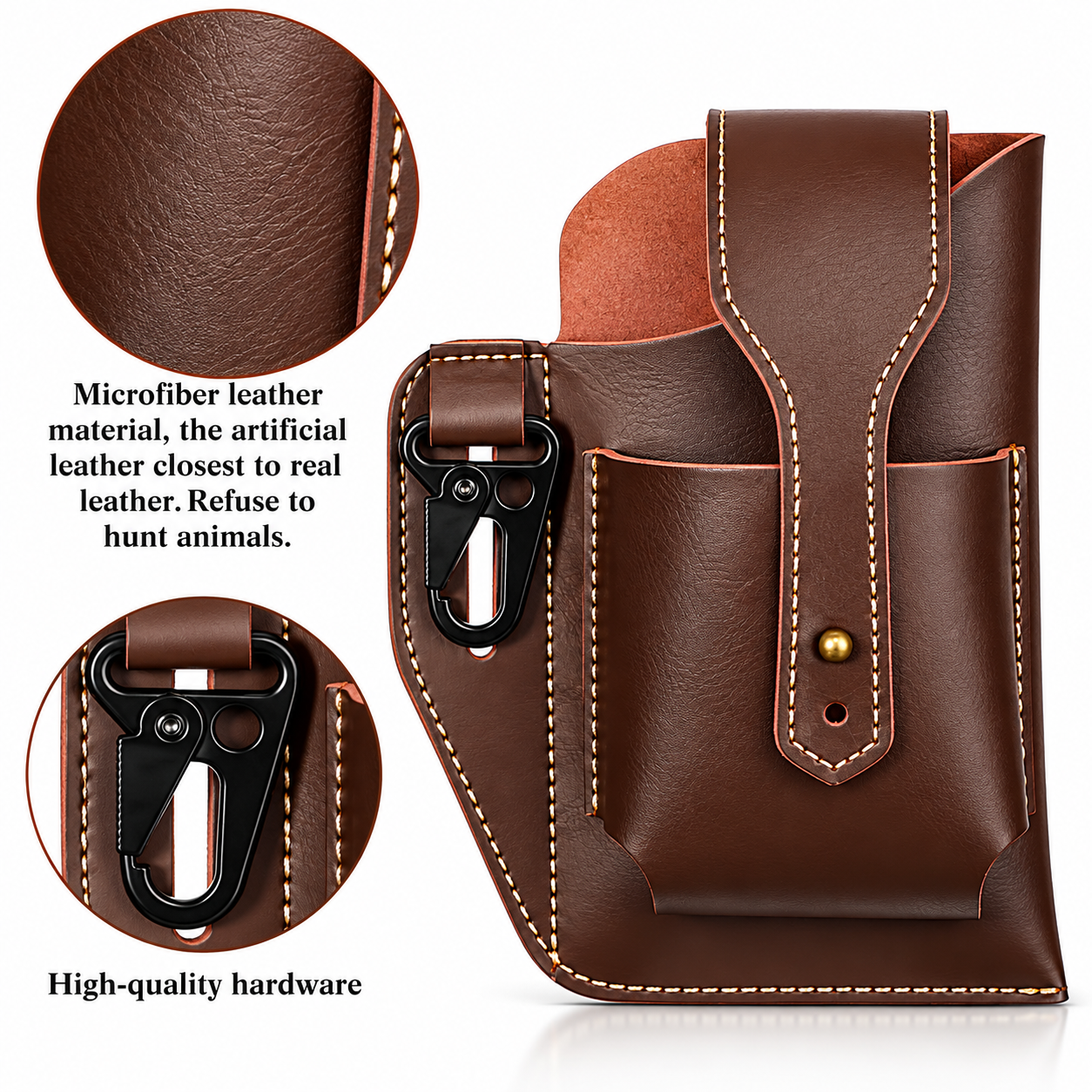 Men's Coffee Brown Leather Belt Pouch & Mobile Phone Holster