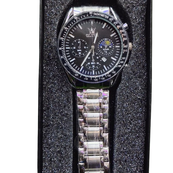 Butter Fly Lock OLEVS Watch for mens (Still chain and black dial)