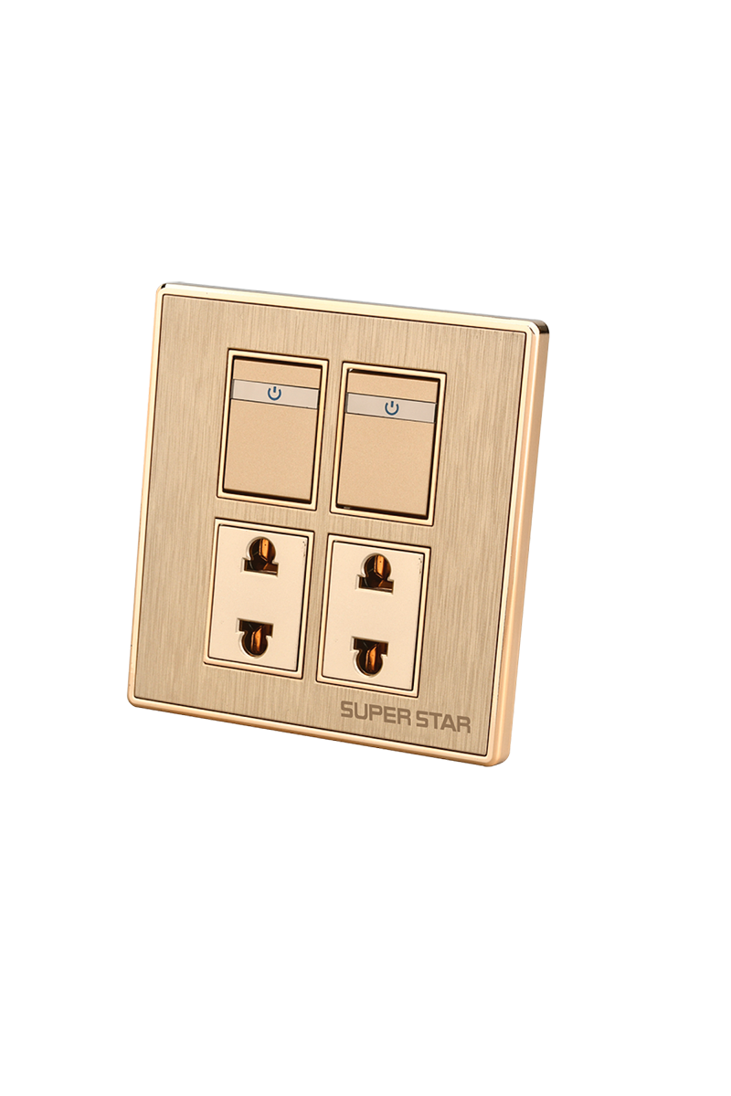 Super Star Glamour 2 Gang Switch (1 Way) 2pcs 2 Pin Socket