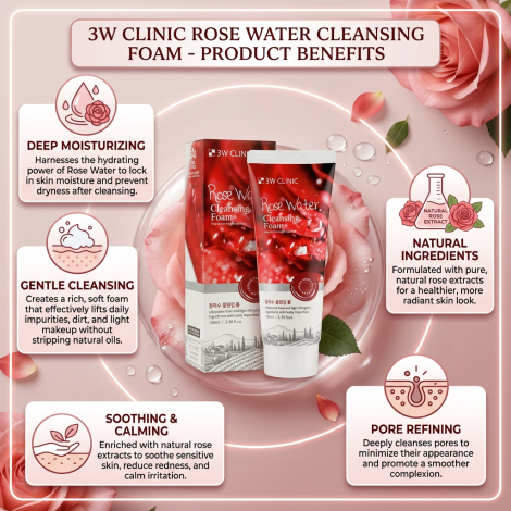 3W Clinic Rose Water Cleansing Foam 100ml (Korea)