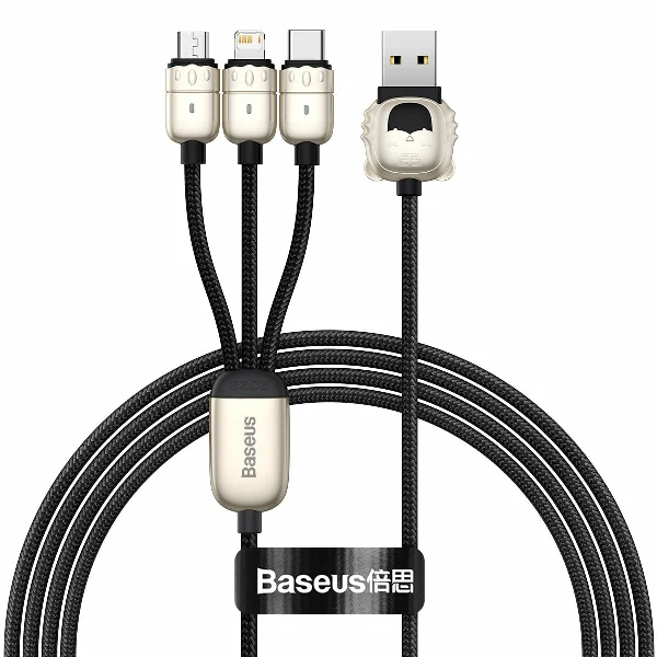 Baseus One-for-Three Data Cable USB to M+L+C (CASX010001) – Black Color