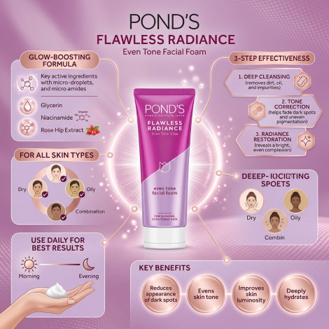 Pond's Flawless Radiance Even Tone Glow Facial Foam 100g (Thailand)