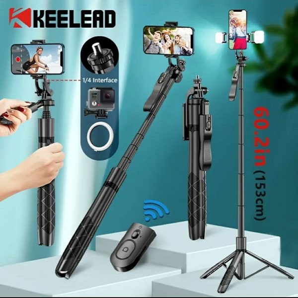 {K-28}Long Video Stand Cum Selfie Stick Tripod with Remote – 360° Rotation Phone Stand with Wireless Remote Con