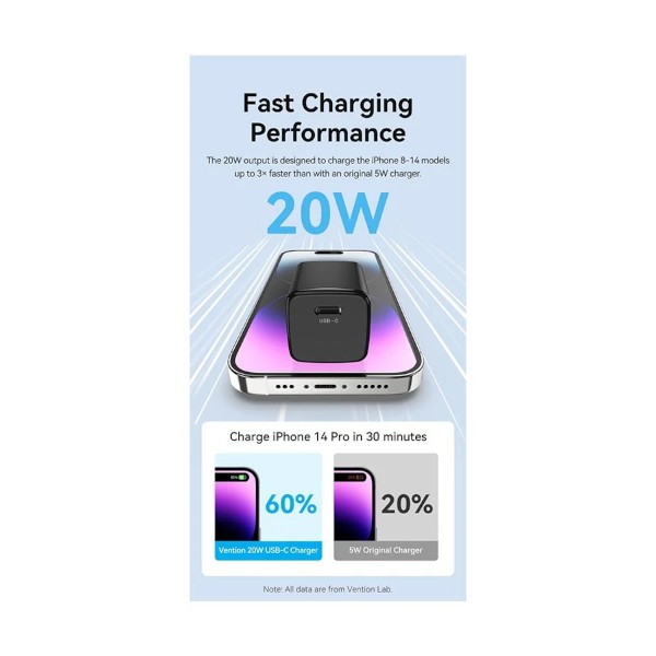 Vention FALB0-US 1-Port 20W Type-C Black Charger