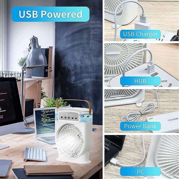 3 In 1 Air Cooling USB Fan with LED Night Light Water Fan