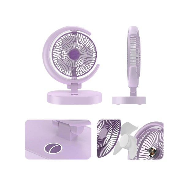 Indiana IRF-869C Foldable Desk Fan with LED Light – Purple