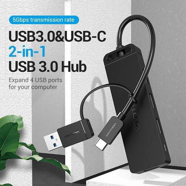 Vention 4-Port USB 3.0 Hub 2-in-1 Interface with Type C