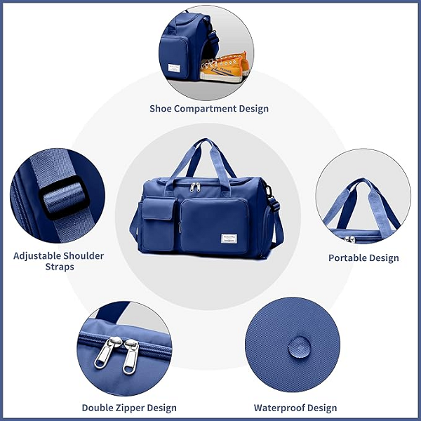 Stylish Large Size Travel & Gym Bag - Blue