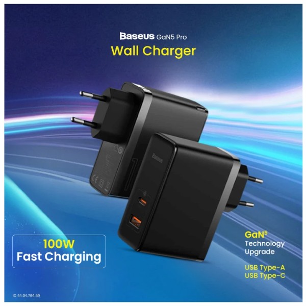 Baseus CCGP090201 GaN5 Pro USB & USB-C 100W EU Black Charger