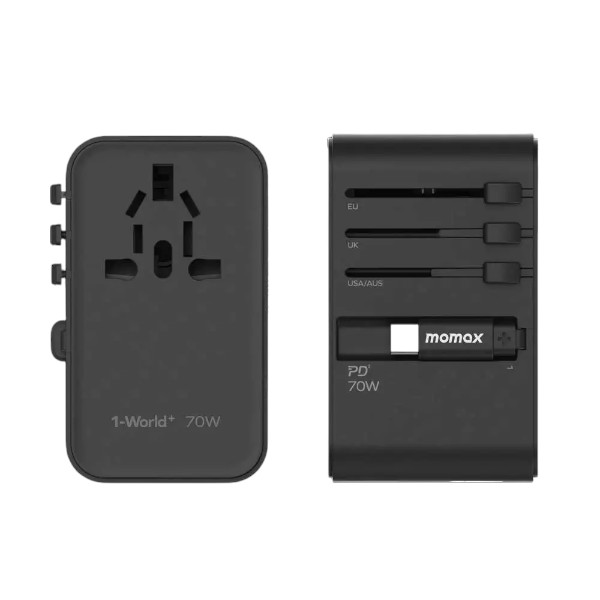 Momax 1-World+ 70W GaN 3 Port + AC Travel Adapter with USB-C Cable