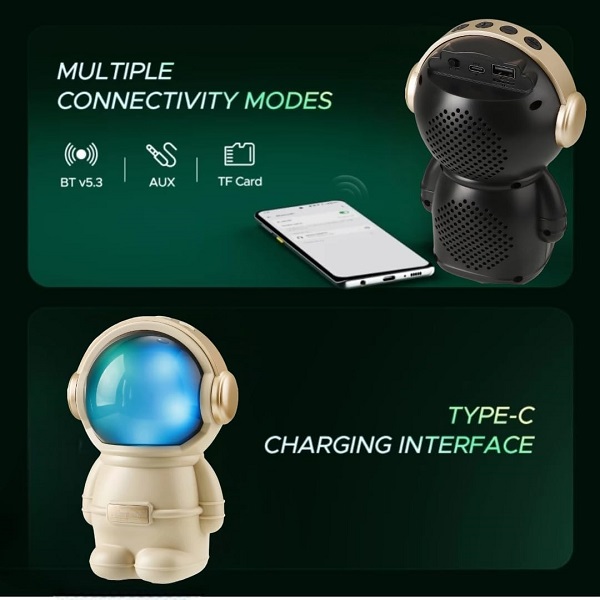 Wrader X808 Wireless Stereo Woofer Bass Cute Gift Astronaut Loud Portable Creative Active Bass Rgb Light Bluetooth Speaker