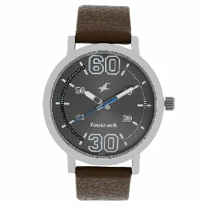 Fastrack NR38052SL03 Fundamentals Quartz Analog Grey Dial Leather Strap Watch