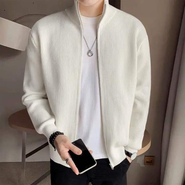 Men's Rib jacket Off White Colour (Full Zipper)