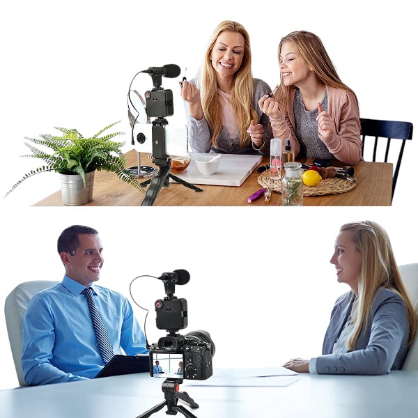 Video -Making Tripod Kit For Live Broadcast 3 In 1 With Microphone, Led Light, Mini Stand & Remote Control, Vloging Kit