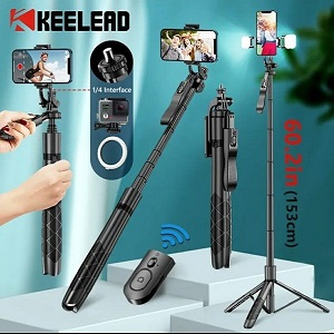 {K-28}Long Video Stand Cum Selfie Stick Tripod with Remote – 360° Rotation Phone Stand with Wireless Remote Con