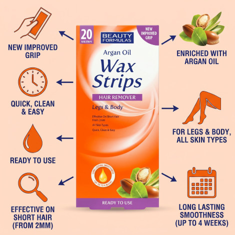 Beauty Formulas Argan Oil Leg & Body Wax Strips 20Pcs (Spain)