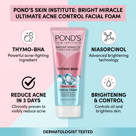 Pond's Bright Miracle Ultimate Acne Control  Thymo-Bha Facial Foam 100g (Indonesia)