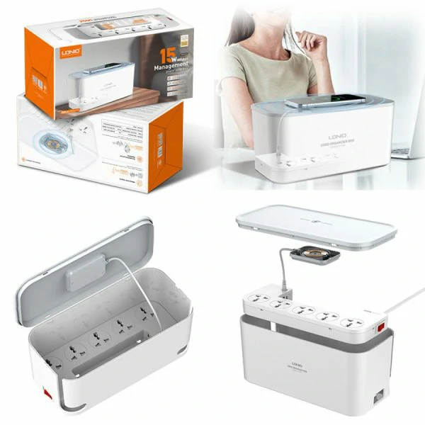 LDNIO SCW5354 Organizing Power Strip Box 15W Wireless Charger with 20W PD+QC output