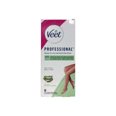 Veet Professional Ready To Use Half Body Aloe Vera And Green Tea Scent 8 Wax Strips (France)