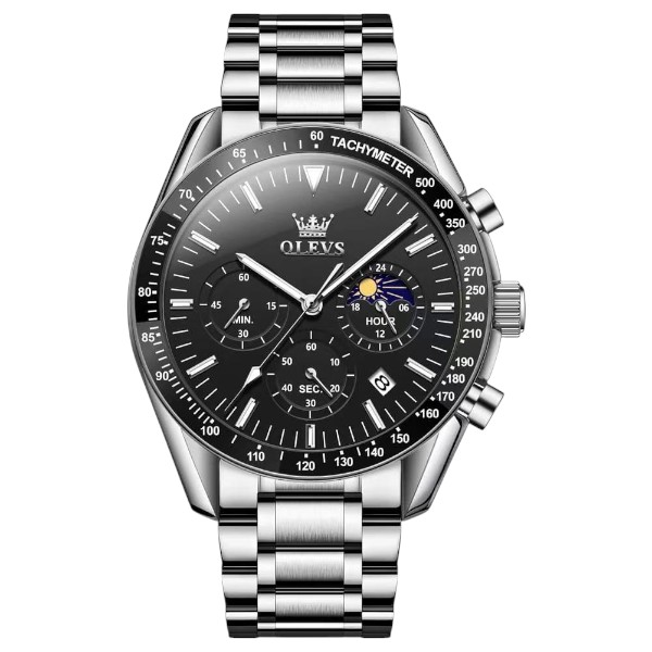 Butter Fly Lock OLEVS Watch for mens (Still chain and black dial)