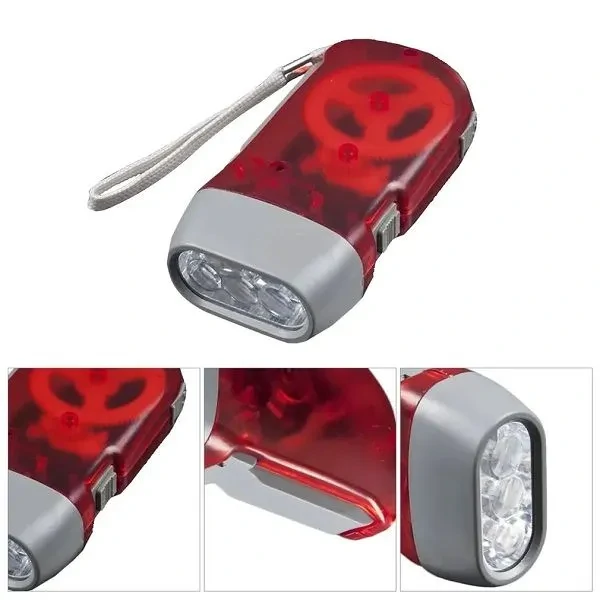 3 LED Hand Pressing Dynamo Crank Power Wind Up Flashlight