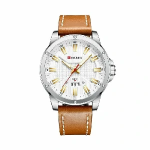 Curren 8376 Quartz Leather Men’s Watch - Brown Silver
