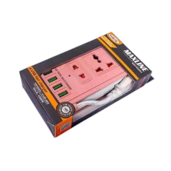 Maxline ML-604 4 USB Ports 2 Sockets Travel Multi Charger And Extension Socket With 6 Feet Cable
