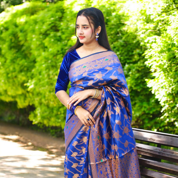 Silk Katan Saree (Navy)