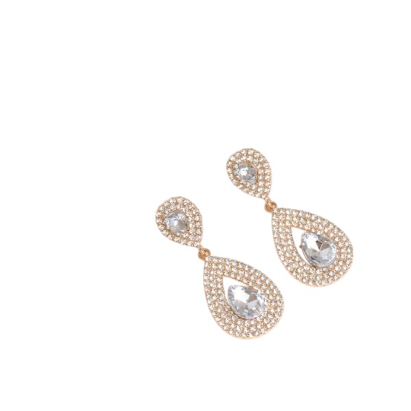 Crystal Double Teardrop Earrings In Gold Colour- Women jewelry