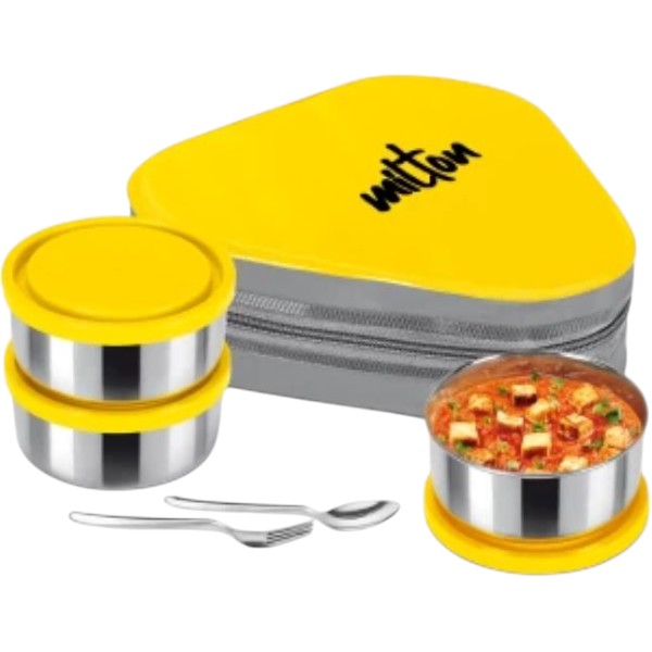 MILTON Triyum Stainless Steel Tiffin, 3 Container, 280 ml Each, with Jacket, Spoon & Fork, Orange | Lunch Box | Food Grade | Odour Proof | Light Weight | Hygienic