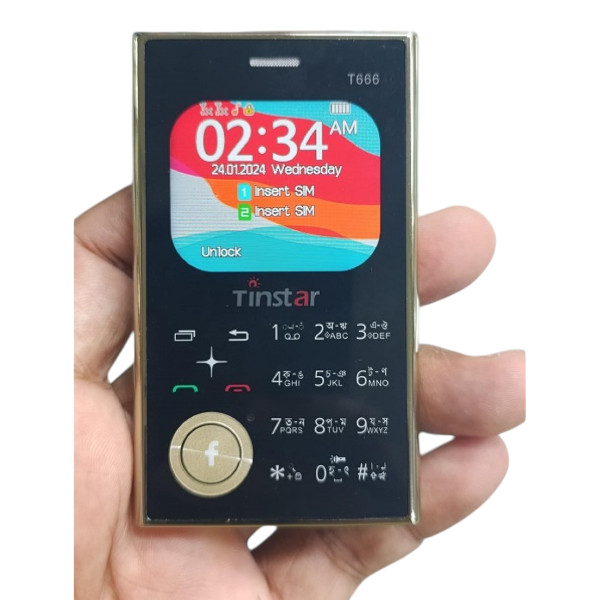 Tinstar T666 Dual sim supported Card phone Golden color