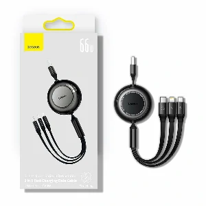 Baseus 66W Retractable 3-in-1 Fast Charging Data Cable USB to M+L+C 3.5A