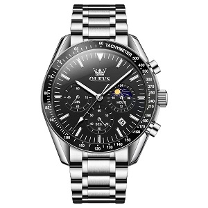 Butter Fly Lock OLEVS Watch for mens (Still chain and black dial)