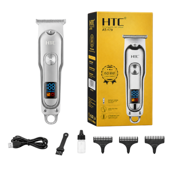 Original HTC AT-179 Rechargeable Hair Clipper & Beard Trimmer for Men | Cordless Grooming Kit with Stainless-Steel Blades & Adjustable Settings