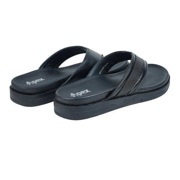 Apex Black Leather Sandal For Men