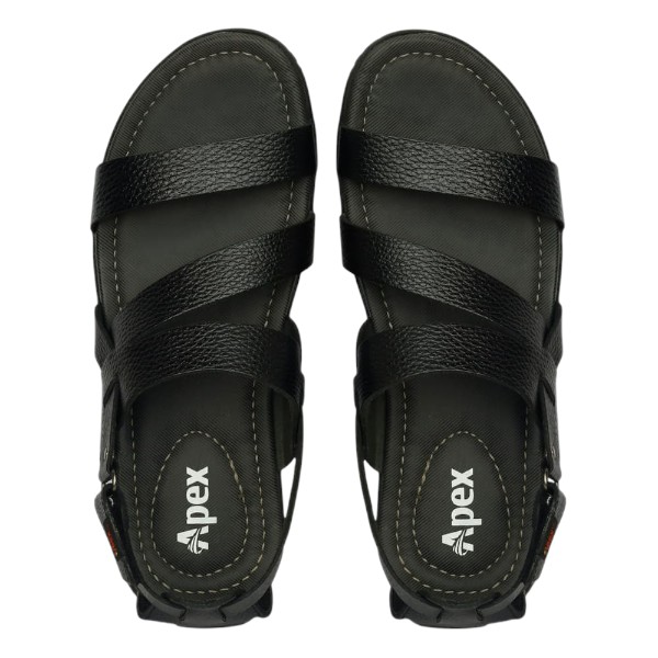 Apex Black Leather Sandal for Men