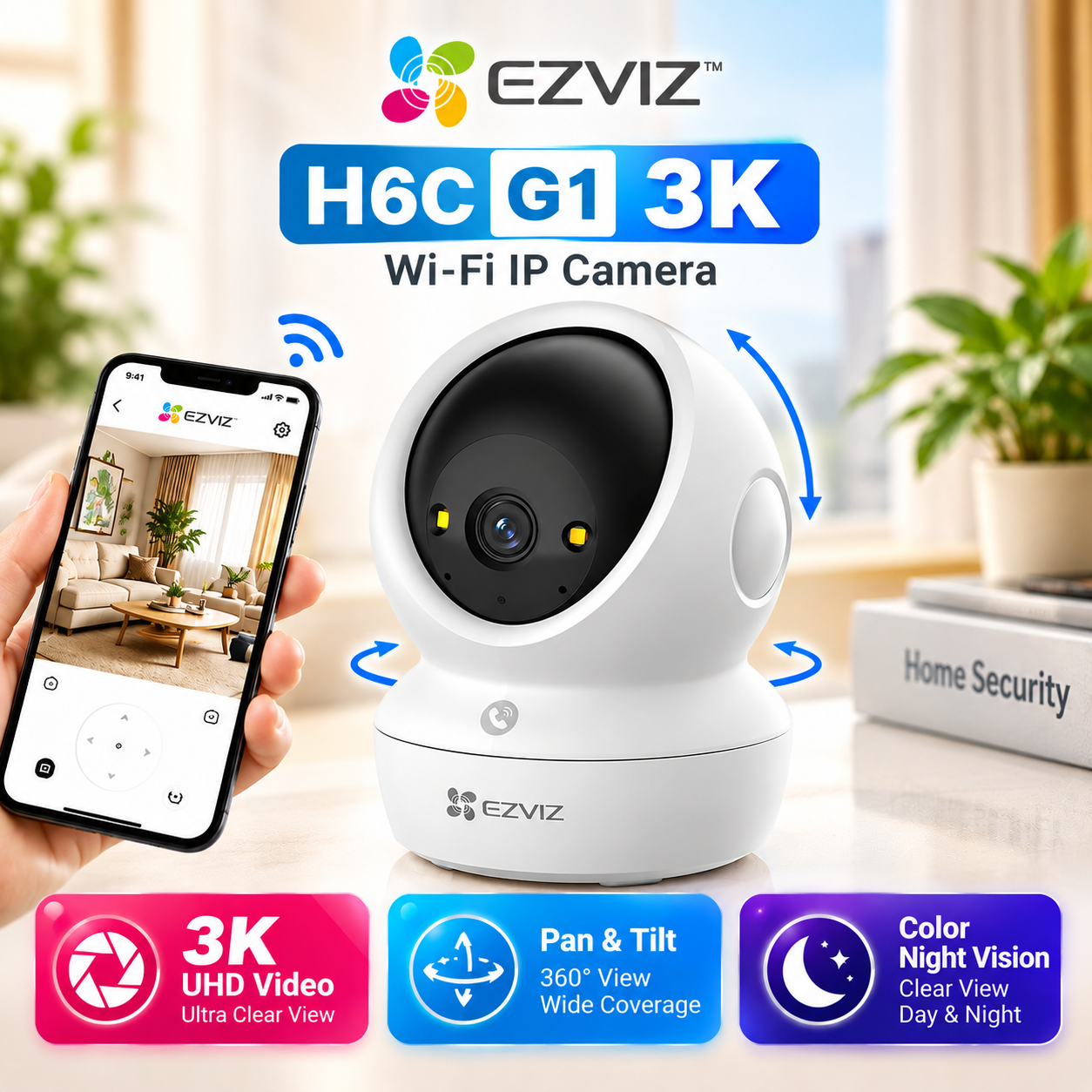 EZVIZ H6c G1 – 3K 5MP 360° Smart Home WiFi Camera