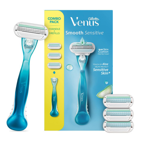 Gillette Venus Smooth Sensitive Razor 1 Handle + 3 Refills (India)