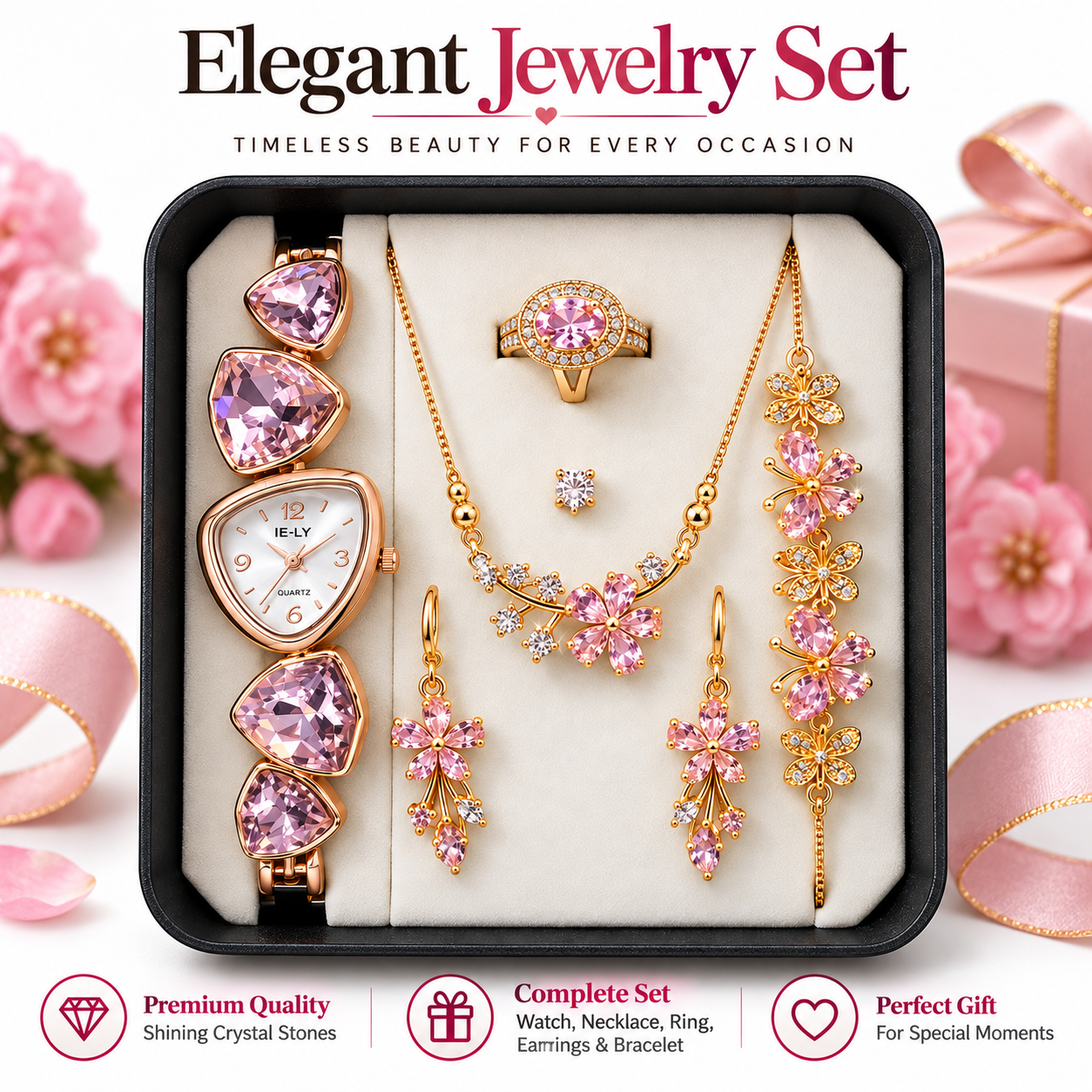 5 in 1 Ladies Watch & Jewelry Gift Set