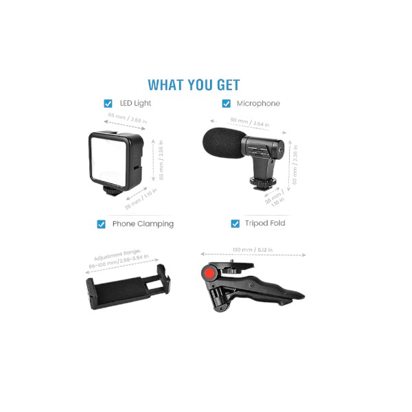 Video -Making Tripod Kit For Live Broadcast 3 In 1 With Microphone, Led Light, Mini Stand & Remote Control, Vloging Kit
