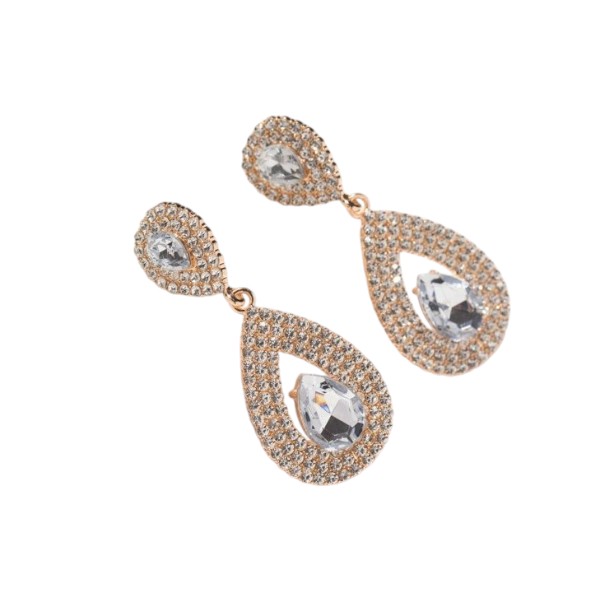Crystal Double Teardrop Earrings In Gold Colour- Women jewelry