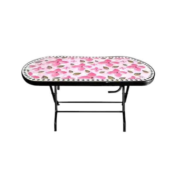 Dining Table 6 Seat Semi Oval S/L Print Pink Black