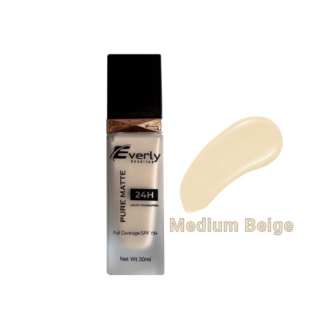 Everly Pure Matte Full Coverage Liquid Foundation 24H SPF15 - Medium Beige (China)