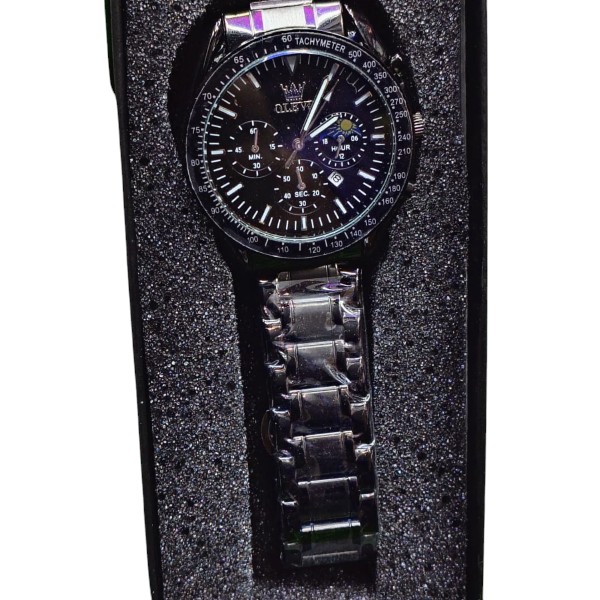 Butter Fly Lock OLEVS Watch for mens (black dial)