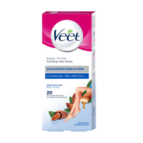 Veet Professional Ready To Use Almond Oil Full Body 20 Wax Strips (France)