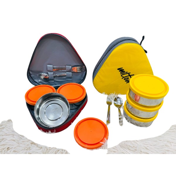 MILTON Triyum Stainless Steel Tiffin, 3 Container, 280 ml Each, with Jacket, Spoon & Fork, Orange | Lunch Box | Food Grade | Odour Proof | Light Weight | Hygienic