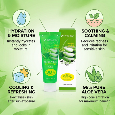 3W Clinic 98% Aloe Vera  Soothing Gel 120ml (Korea)