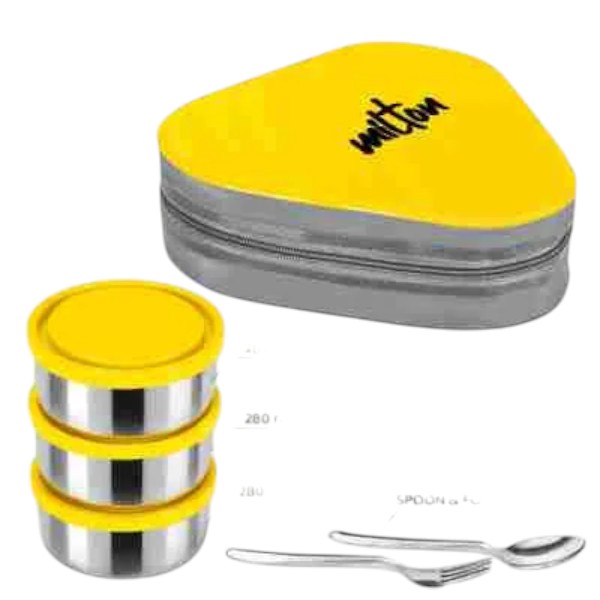 MILTON Triyum Stainless Steel Tiffin, 3 Container, 280 ml Each, with Jacket, Spoon & Fork, Orange | Lunch Box | Food Grade | Odour Proof | Light Weight | Hygienic