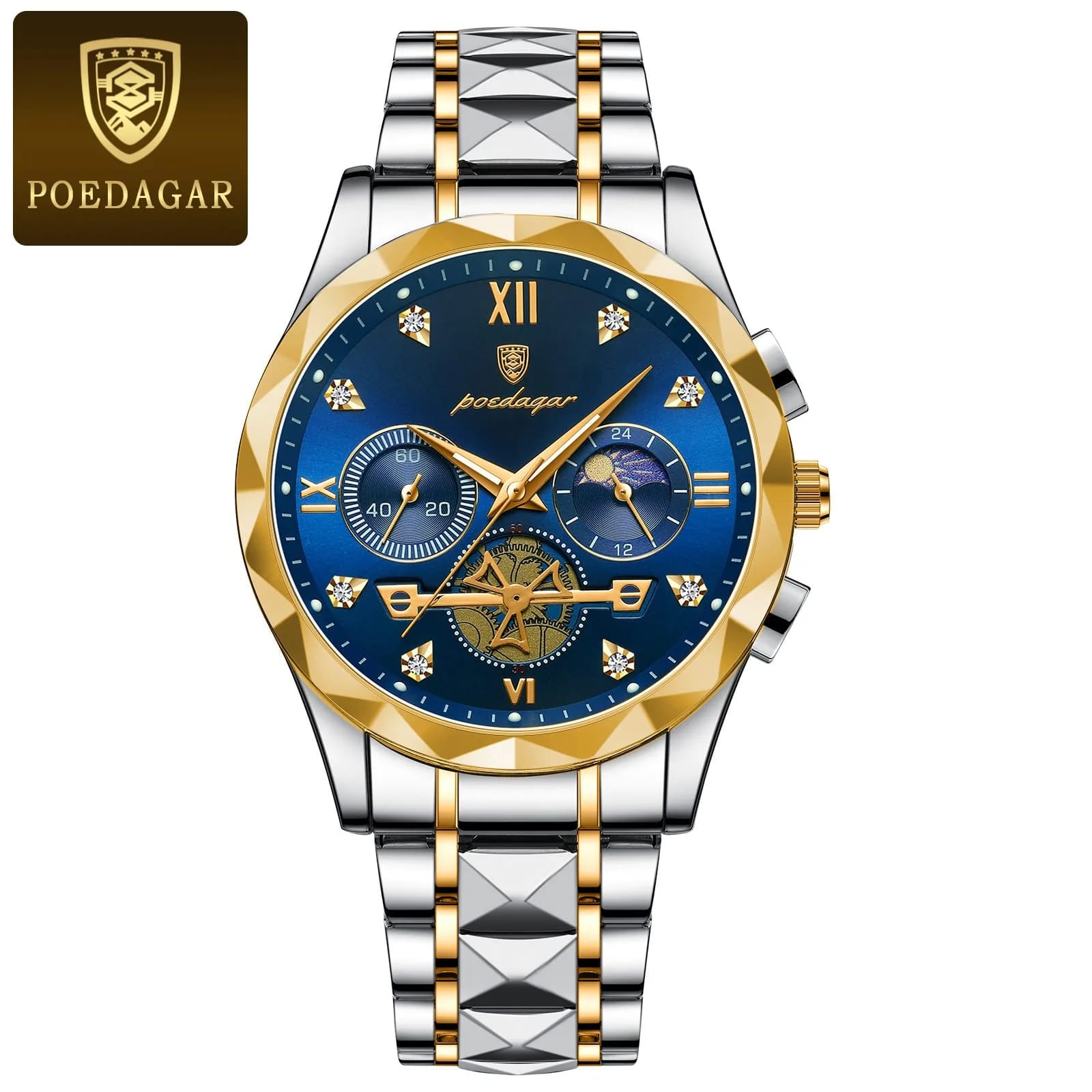 POEDAGAR 996 Luxury Man Luminous Chronograph Watch for Men Stainless Steel Men's Quartz Watches (Butterfly Lock)